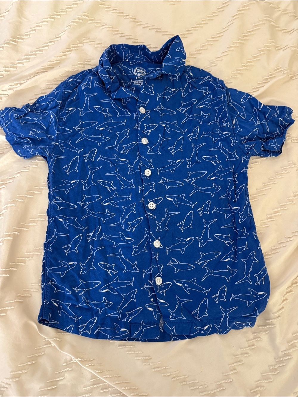 wonder nation Royal Blue Shark-Print Short Sleeve Button-Down Shirt